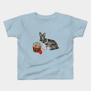 Black and White Rabbit with Easter Basket Painting Kids T-Shirt